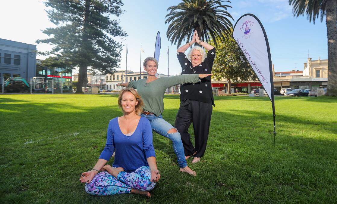 Zoe Stevens, Peta Jolley and Lorraine Bell from the Warrnambool Yoga Project will be running a yoga class at the 'This Girl Can' program launch this Sunday. Picture: Morgan Hancock