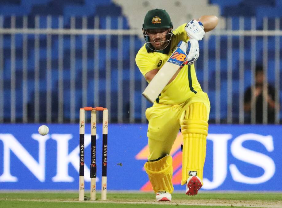 Chance: Australian opener Aaron Finch drives during the series against Pakistan.