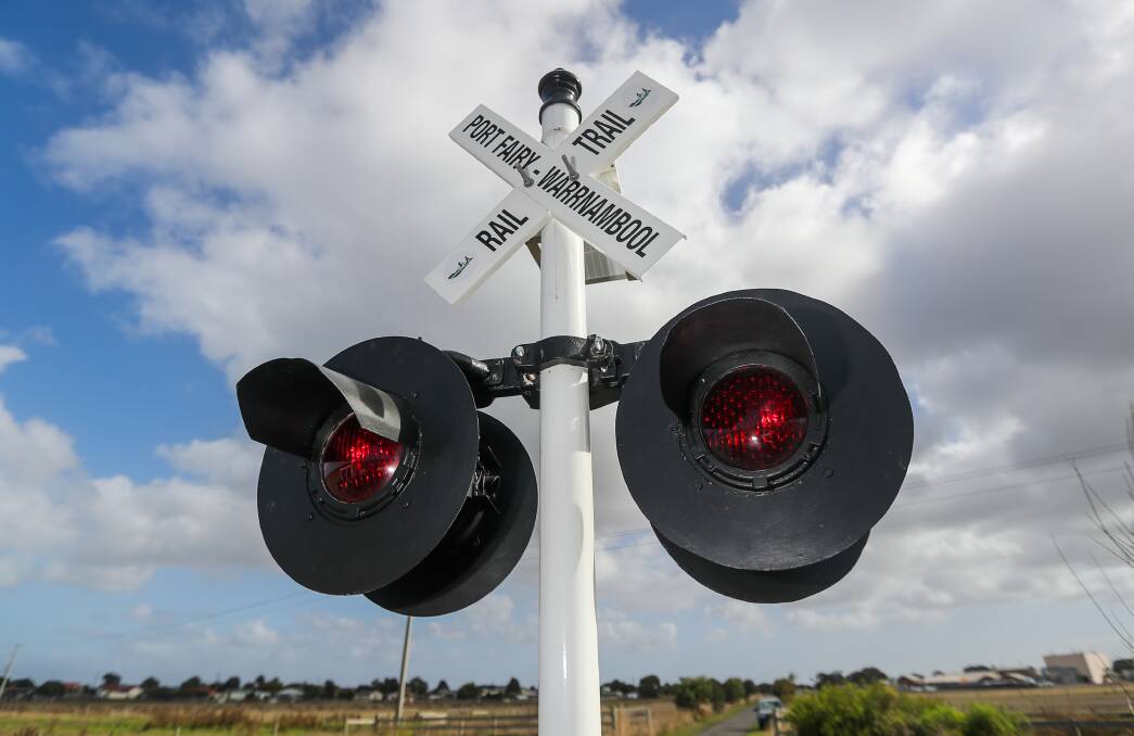 BRIGHT: The new railway signal lights in place along the rail trail in Port Fairy. Picture: Morgan Hancock