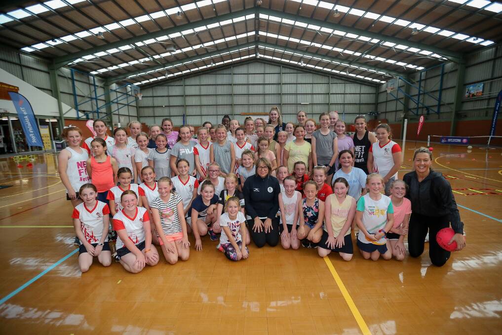 LEARNING: Young players and Sarah Wall with Australian coach Lisa Alexander at the Warrnambool Stadium. 