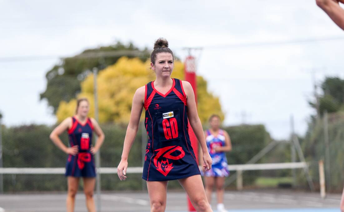 Versatile: Timboon Demons goal defence Raina Hunt watches the ball. She has played in numerous different positions this season. Picture: Christine Ansorge