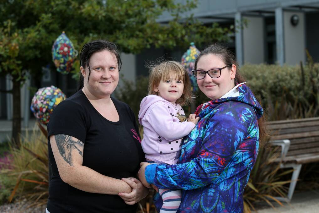 THE MORE THE MERRIER: South West TAFE students Talya Mackay and Katrina Henderson, pictured with her daughter Shyanne Grose, encourage parents to bring their children along to the free events. Picture: Anthony Brady