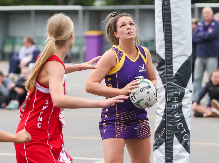 SIDELINED: Seagulls goal shooter Chelsea McMahon injured her knee against Terang Mortlake and has been ruled out for this weekend's match. Picture: Morgan Hancock