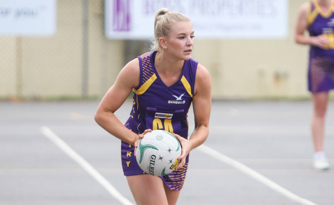 SHIFT: Port Fairy's Carly Watson played as a goal attack in the Seagulls' win on Saturday. Picture: Morgan Hancock