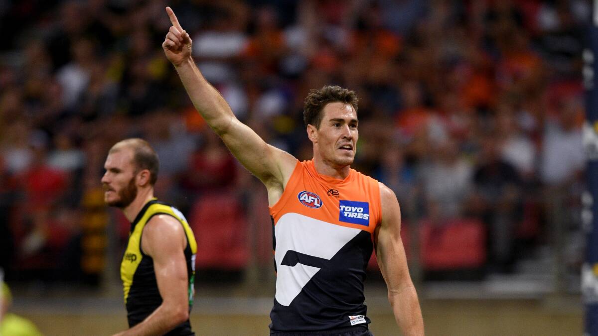 BIG MOMENT: GWS forward Jeremy Cameron relishes big moments and Saturday will be a big occasion as he plays his 150th game for the Giants. Picture: AP Image/Dan Himbrechts