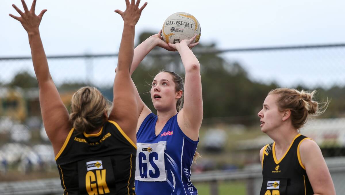 Back: Russells Creek goal shooter Sarah Forbes will return for 2021. She was set to miss 2020. Picture: Anthony Brady