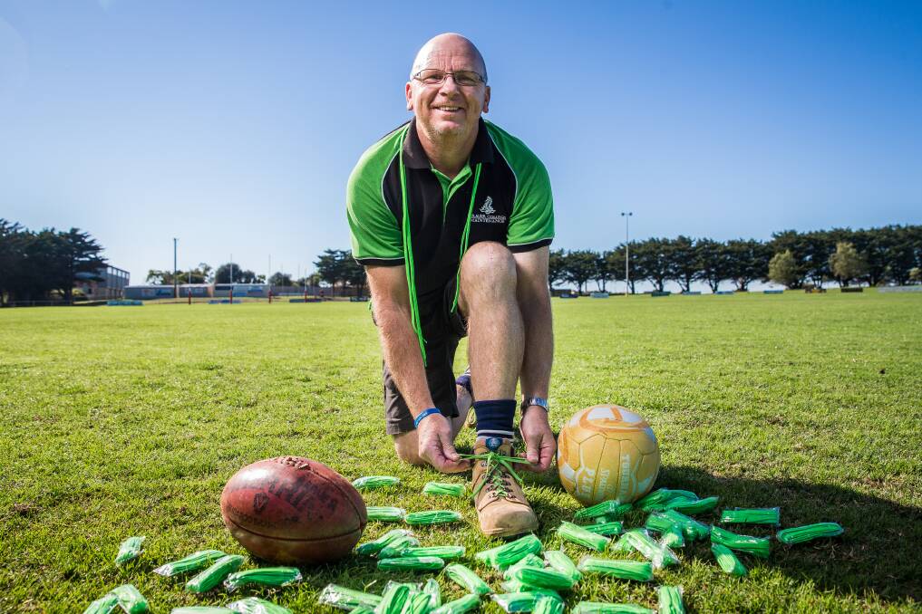 Lacing up: Ashley Gillin for the green laces football and netball games. Picture: Christine Ansorge