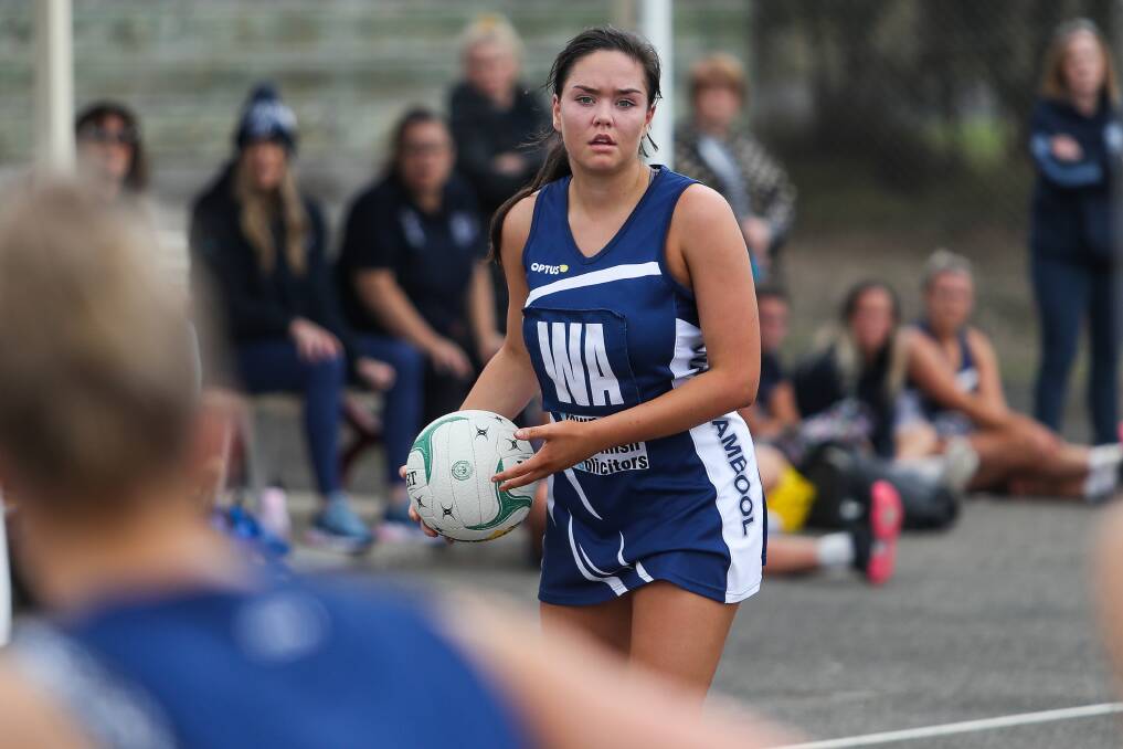 Next level: Warrnambool's Sarah Smith looks for a teammate. She has improved her game this season. Picture: Morgan Hancock