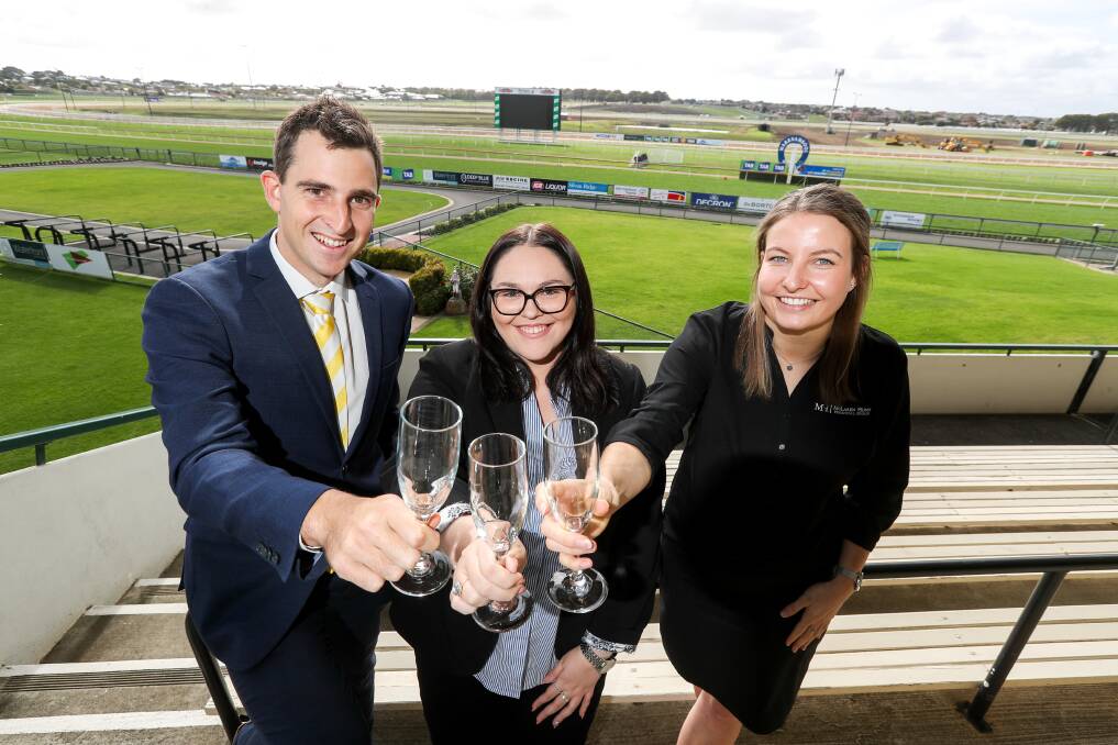 NICE: Young Professionals Warrnambool members Steve Aberline, Georgia Harrison and Chae Douglas are getting ready for a champagne breakfast. Picture: Rob Gunstone