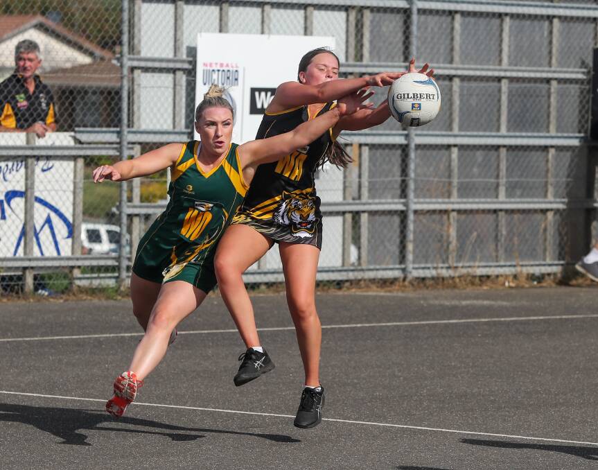 Stop right there: Old Collegians playing-coach Meagan Forth (left) says her side needs to lift its transition out of defence. Picture: Rob Gunstone