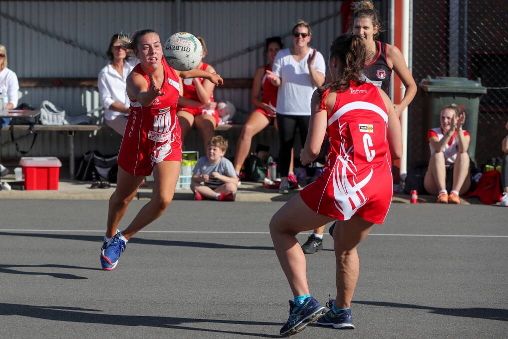 Contender: South Warrnambool wing attack Meg Kelson (left) will represent Warrnambool City Netball at the association championships at Arc Stadium on Sunday. Picture: Rob Gunstone
