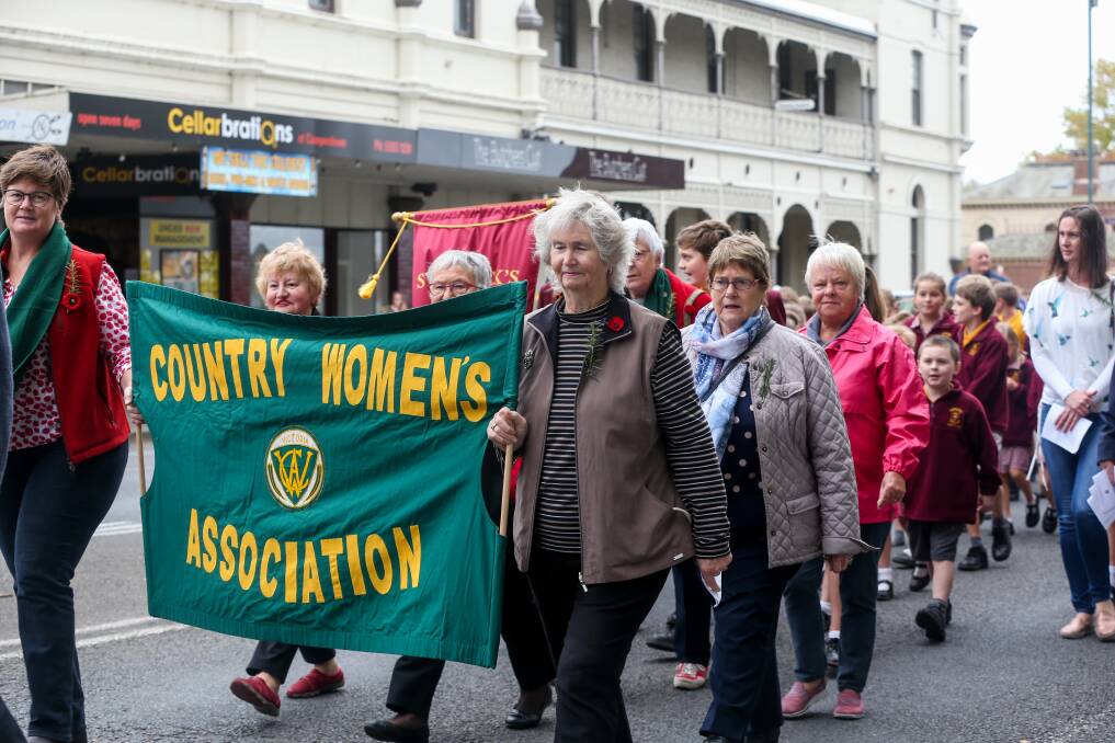 Leading ladies: CWA members in the south-west have tapped into the region's wider domestic violence and homelessness crisis. Pictured in the 2019 Camperdown Anzac Day parade. Picture: Rob Gunstone