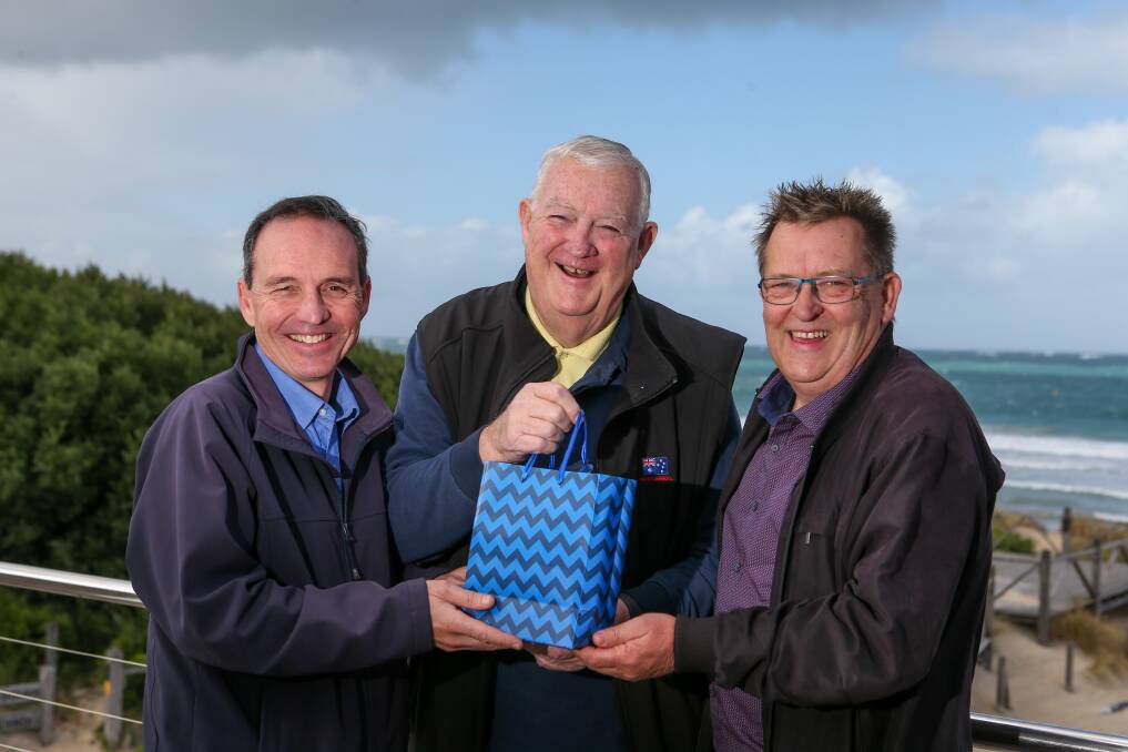 Campaigner Rewarded: Warrnambool City Council's Paul Cugley, David Atkinson, and VicRoads' Ron Hinkley. Picture: Rob Gunstone