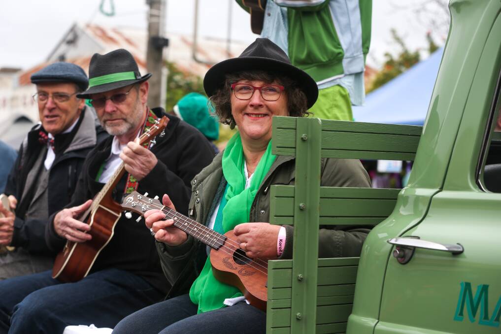 FESTIVAL: The Warrnambool Ukelele Orchestra perform for the crowds at the Irish Festival street parade. Picture: Rob Gunstone