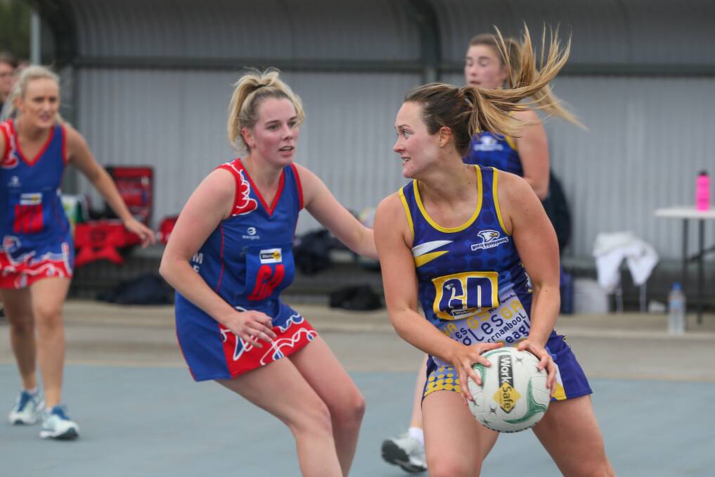 On the rise: North Warrnambool goal defence Grace Butters looks for an option. Picture: Rob Gunstone