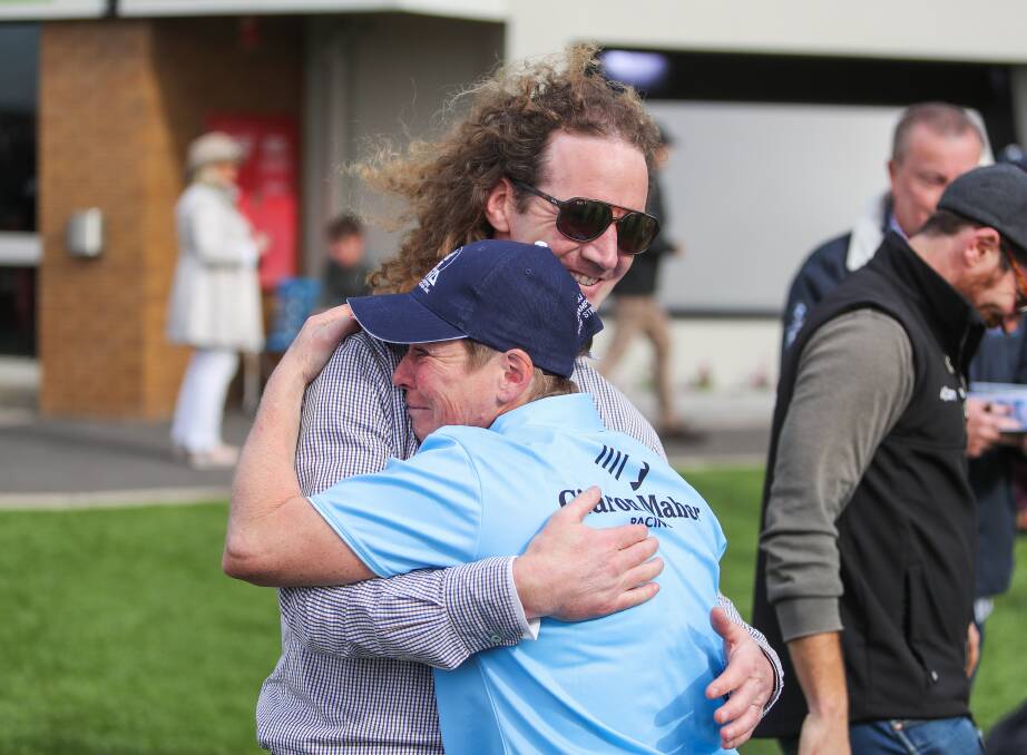 JOY: Ciaron Maher and strapper Angela Taylor-Moy celebrate Bit Of A Lad's Brierly win. Picture: Morgan Hancock