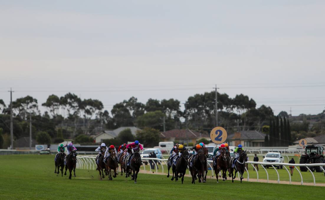 OFF AND RACING: Horses compete during race seven of the opening day of the TAB Warrnambool May Racing Carnival. Picture: Morgan Hancock