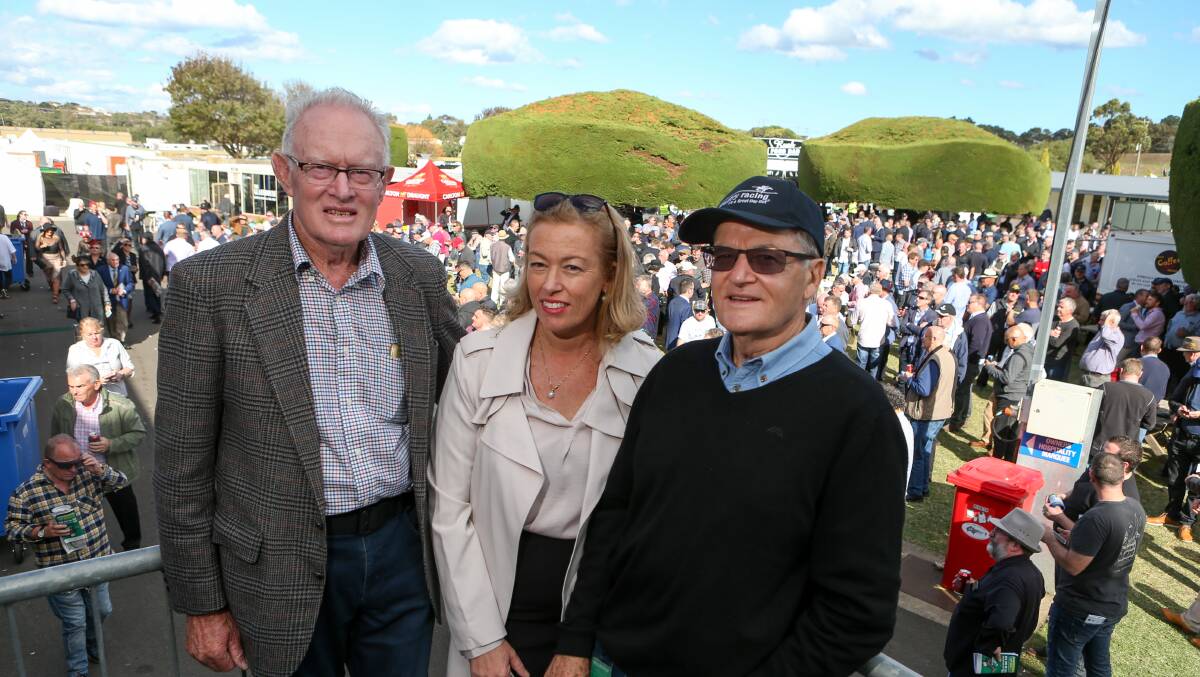 Tradition: Ron Carroll, from Pakenham, Cath Carroll, from Cairns, and Ray Carroll, from Eltham. Brothers Ron and Ray have been coming to the carnival for 70 years. Picture: Rob Gunstone