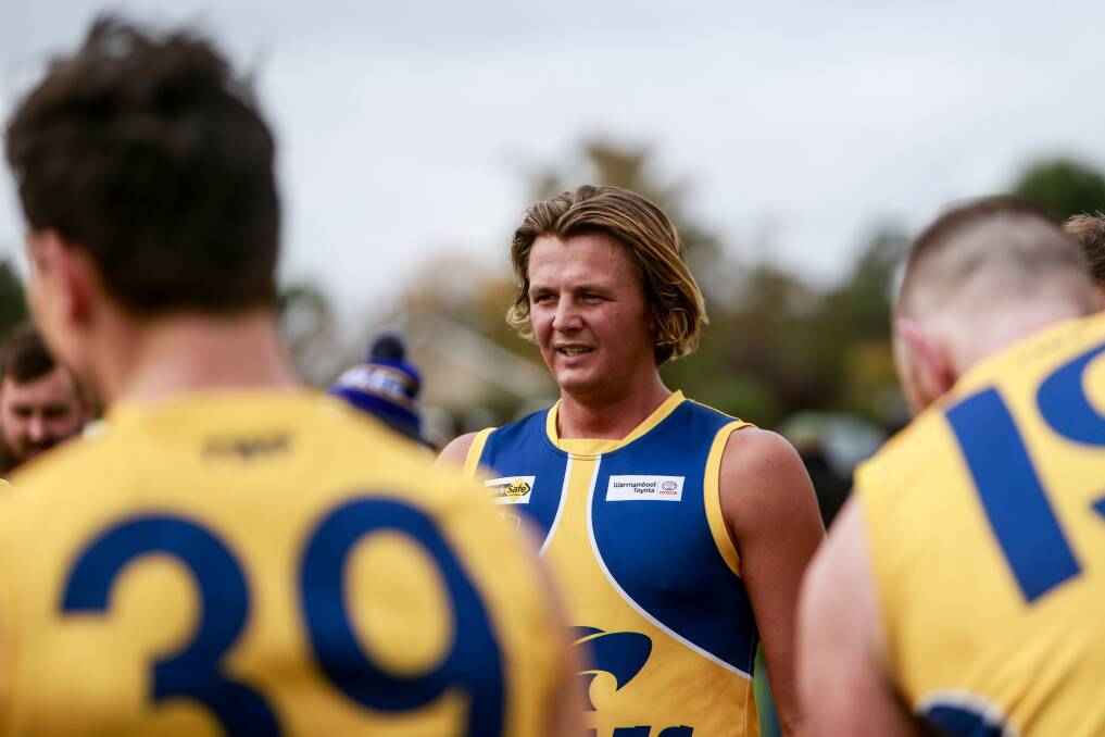 HANDY INCLUSION: North Warrnambool Eagles player Sam McLachlan is putting together an impressive season in blue and gold. Picture: Anthony Brady