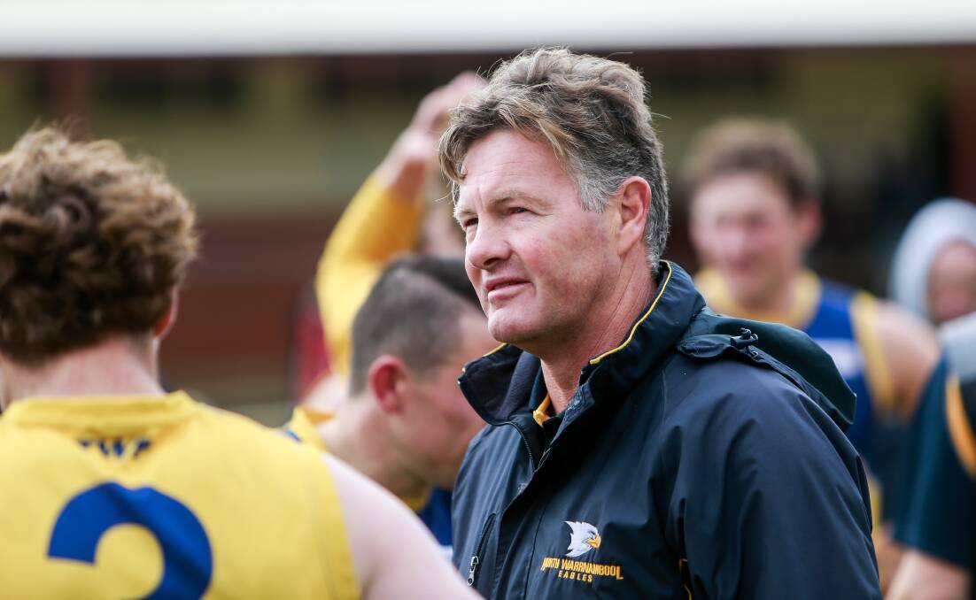 STAYING PUT: North Warrnambool Eagles coach Adam Dowie is enjoying his tenure at Bushfield. Picture: Anthony Brady