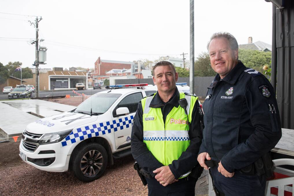Terang police sergeant Danny Brown and Camperdown police Leading Senior Constable Paul Marsland. Picture: Christine Ansorge