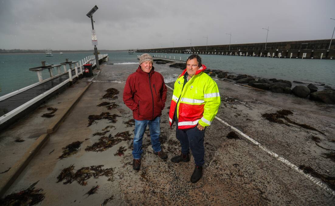 PROGRESS: Steve Tippett and Rod Blake are delighted the city has received funds for a much-needed upgrade of the boat ramp. Picture: Morgan Hancock