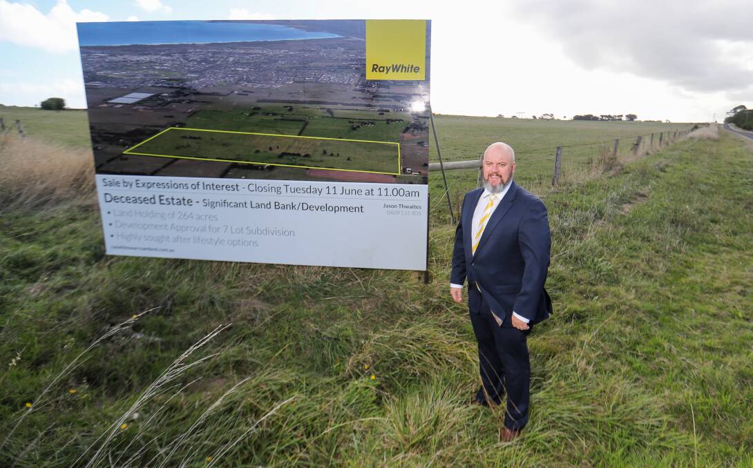 Estate: Ray White's Jason Thwaites on the corner of Staffords and Rodgers roads. A 264-acre block of land has been listed. Picture: Morgan Hancock