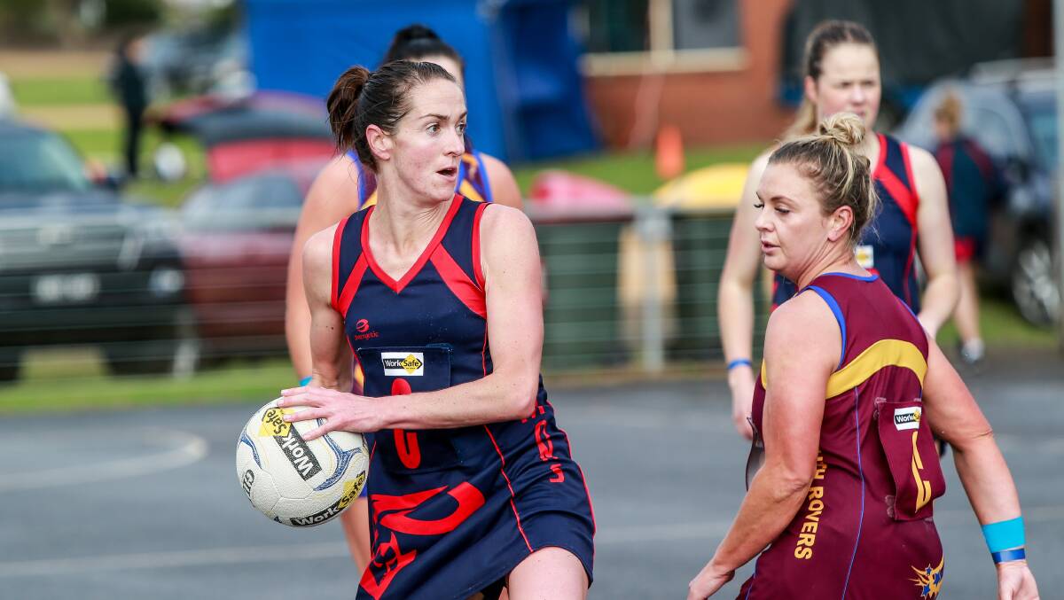 Game on: Timboon Demons centre Mellissa McKenzie looks up court. The finals race is on between the Demons and South Rovers. Picture: Anthony Brady