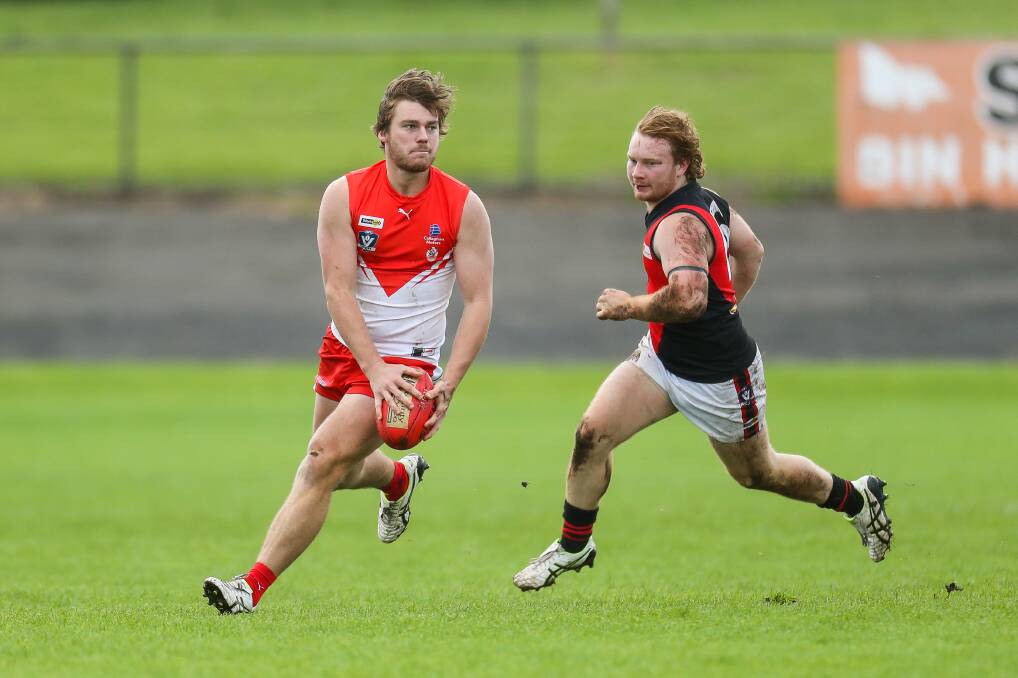 Injured star: South Warrnambool co-captain Liam Youl in action against Cobden on Saturday. Picture: Morgan Hancock
