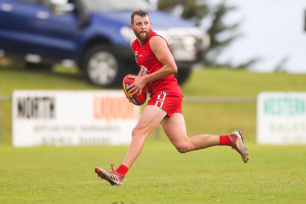 Standing up: Luke Pearson was one of Dennington's best in the 46-point loss to East Warrnambool. Picture: Morgan Hancock