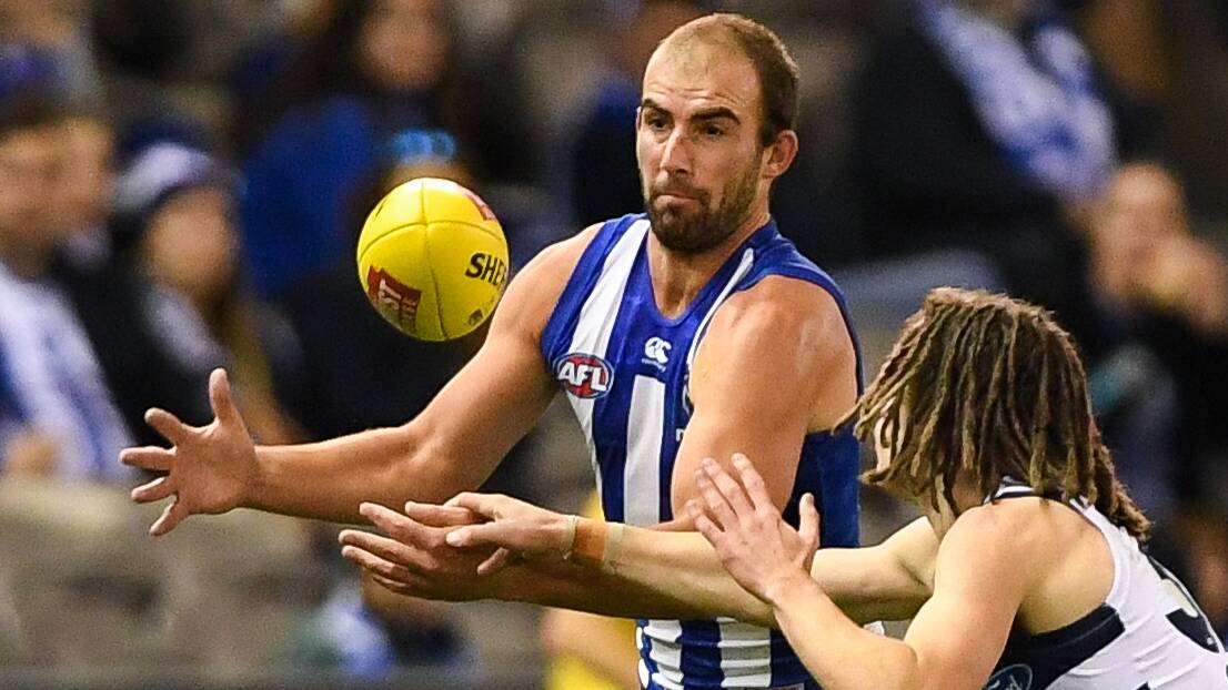 OUCH: North Melbourne's Ben Cunnington spent the majority of the Kangaroos' defeat to the Western Bulldogs on the bench. Picture: Morgan Hancock
