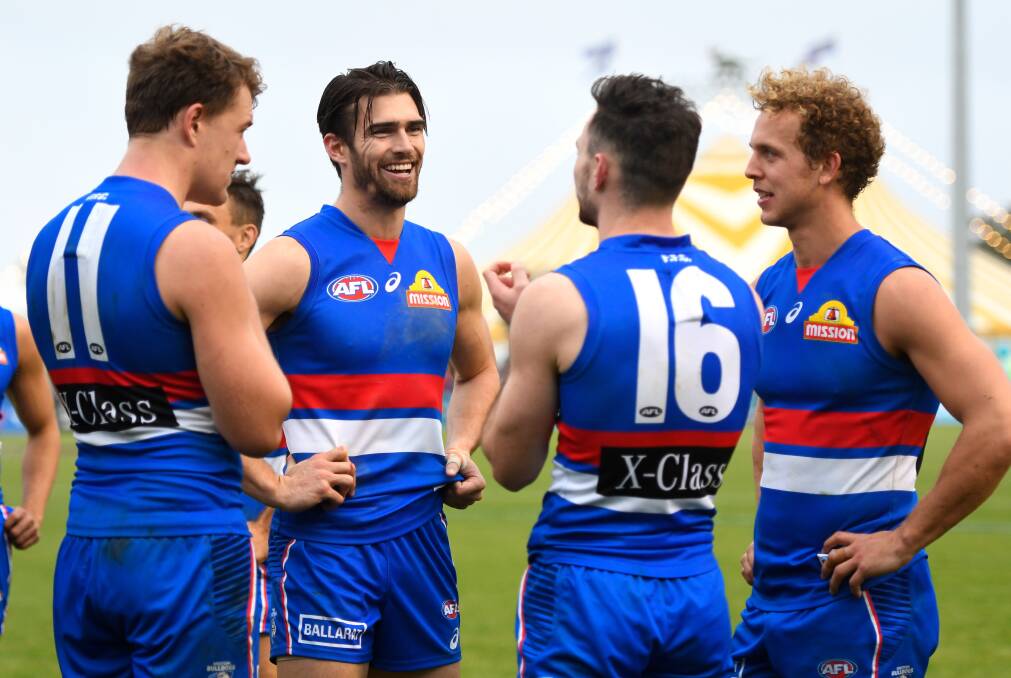 TEAM OF THE MIGHTY WEST: Jack Macrae, Easton Wood, Toby McLean and Mitch Wallis are settling into the Western Bulldogs' Queensland hub. Picture: Adam Trafford/Ballarat Courier 