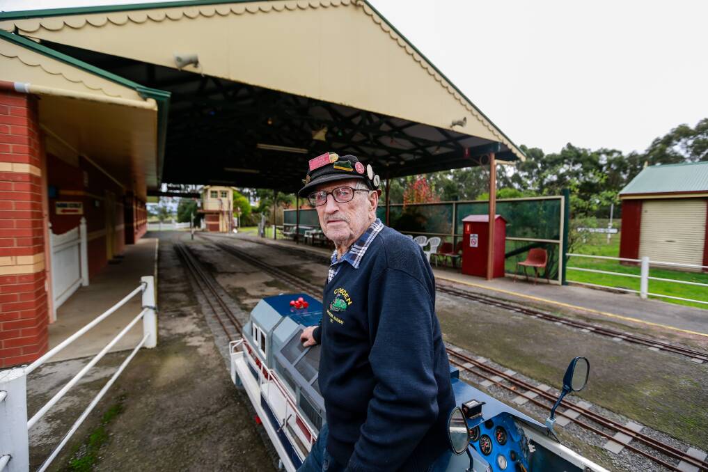 On track: Cobden Miniature Railway is celebrating its 25th birthday. Ready for all the fun is train driver John Wiggins. Picture: Anthony Brady
