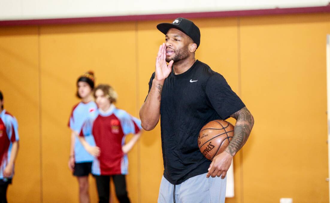 GIVING BACK: Warrnambool Seahawks player Xavier Johnson-Blount enjoys helping the region's junior basketballers and conducts clinics. Picture: Anthony Brady 