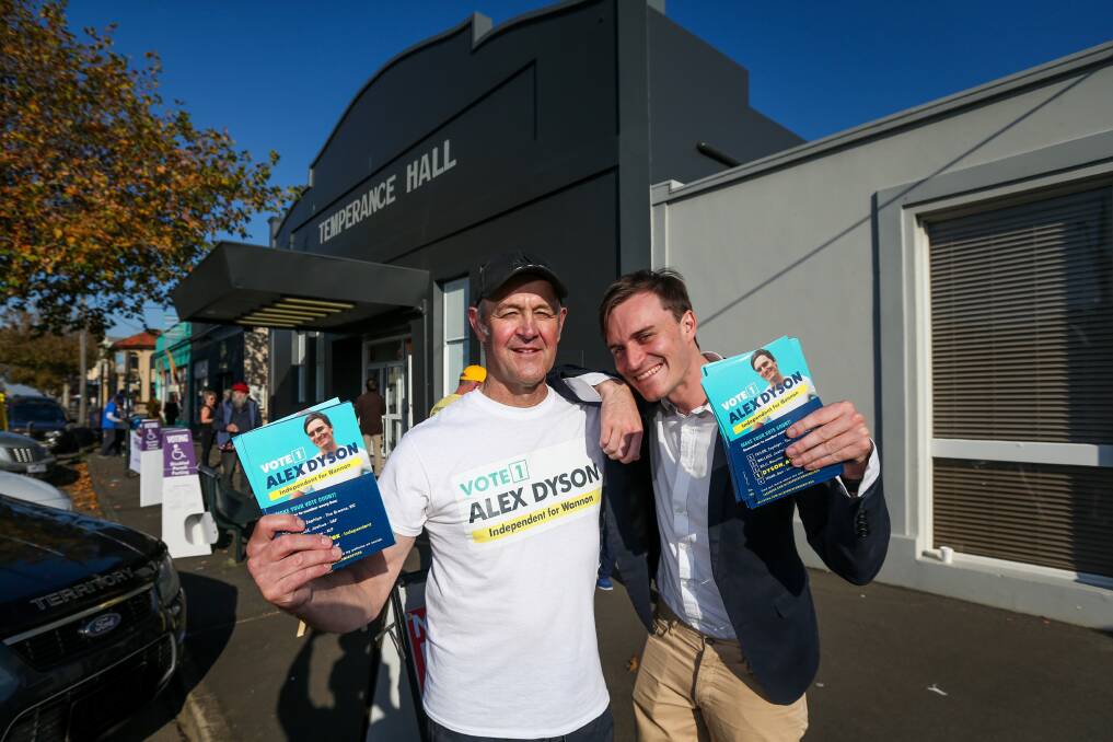 Election day buzz: Independent Alex Dyson and his Dad Ian. Picture: Morgan Hancock