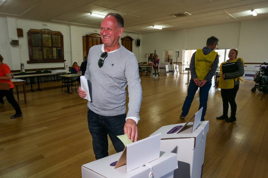 Democracy: Labor candidate Maurice Billi casts his vote. Picture: Morgan Hancock
