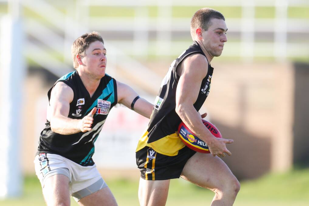 Classy: Merrivale's Blair McCutcheon was a nightmare for Kolora-Noorat playing coach Ben Walsh when the Power met the Tigers. Picture: Morgan Hancock