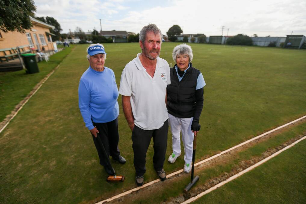Ready to rumble: Elaine Fitzgerald, Doug Stewart and Judy Stewart are looking forward to next week's croquet golf tournament. Picture: Morgan Hancock