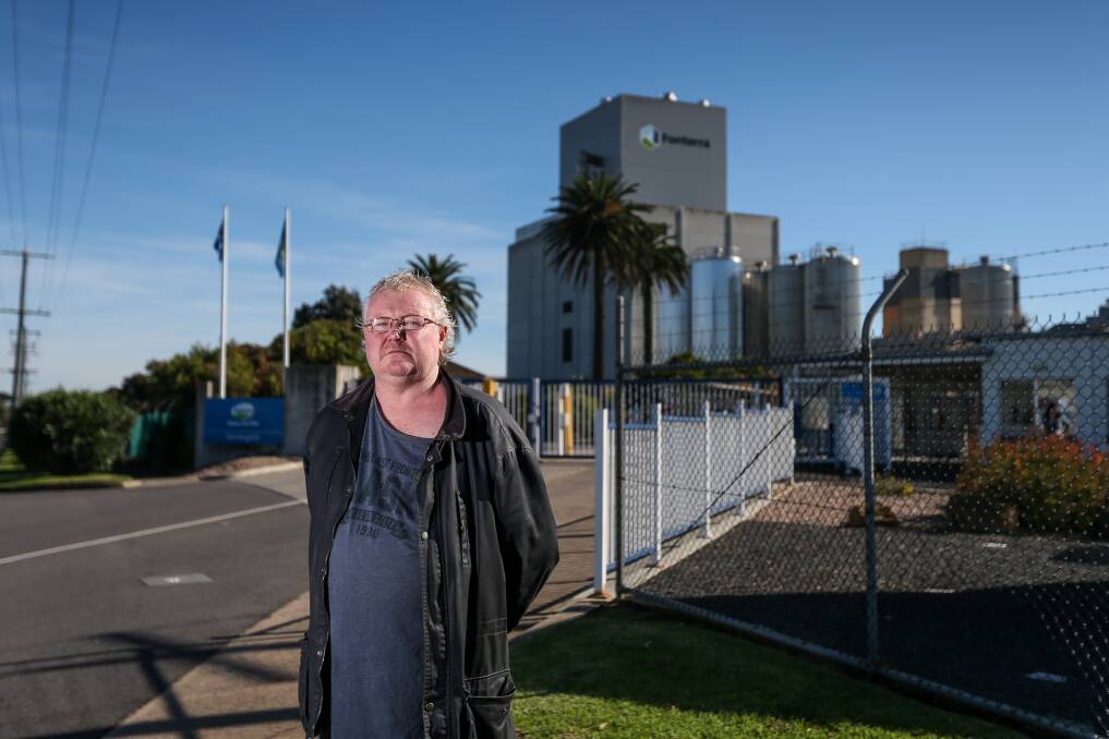 A sad day: Worker Damien Noonan is sad that he will lose a number of friendships as Fonterra announced that it will shut down it's Dennington base in November. Picture: Morgan Hancock