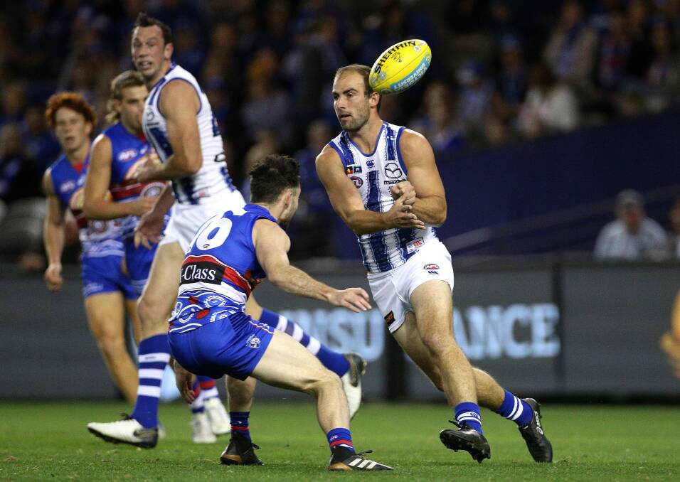 FROM PRINCETOWN TO THE BIG STAGE: North Melbourne midfielder Ben Cunnington grew up on the south-west coast. He will play his 200th AFL game on Sunday. Picture: AAP Image/Hamish Blair