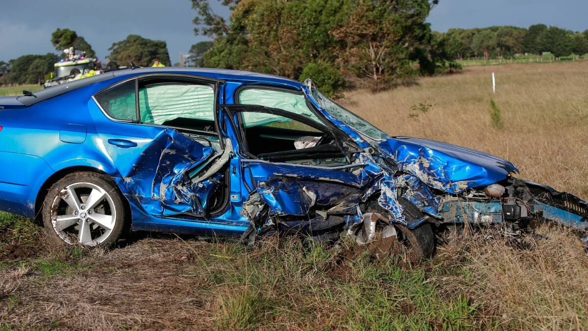 The driver of the sedan was taken to Warrnambool Base Hospital with chest injuries.