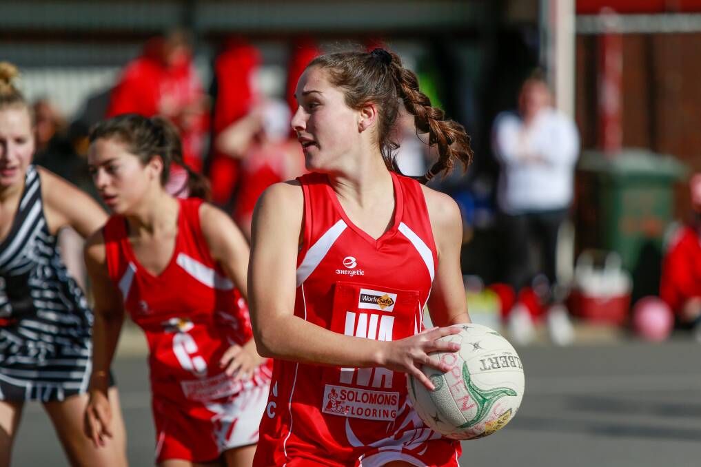 Next pass?: South Warrnambool wing attack Annie O'Brien during her team's win over Camperdown. Picture: Anthony Brady