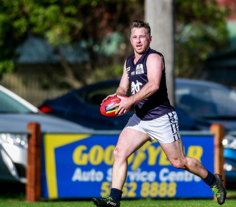 Best on: Nirranda's Aaron Searle kicked six goals against Panmure on Saturday and was his team's best player. Picture: Anthony Brady