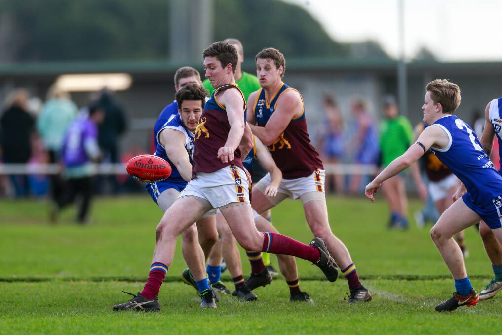 Dominant: South Rovers ruckman Tom Bowman in action against Russells Creek. Picture: Anthony Brady