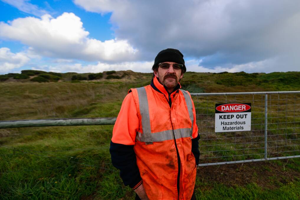 HELPING: Former Port Fairy tip employee Kevin Elliott at the old tip site. Mr Elliott is now helping council contractors determine the locations of where rubbish was burried. Picture: Anthony Brady