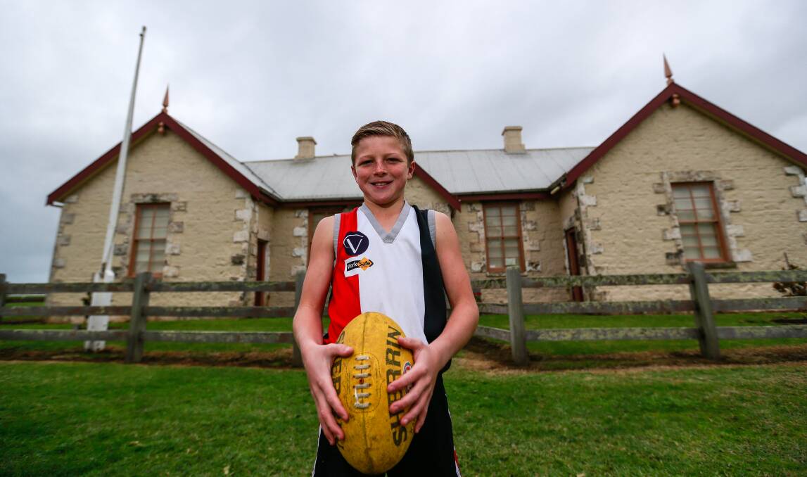 Young star: Koroit's Talor Byrne, the son of 2003 premiership player Peter Byrne, has made the School Sport Victoria under 12 football squad, which will compete at the national championships in August. Picture: Anthony Brady.