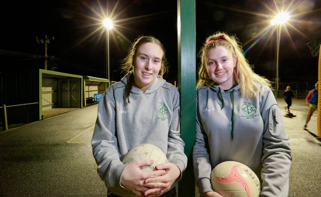 Shining stars: Old Collegians goal shooting duo Maggie Kline and Chelsea Quinn. Picture: Anthony Brady.