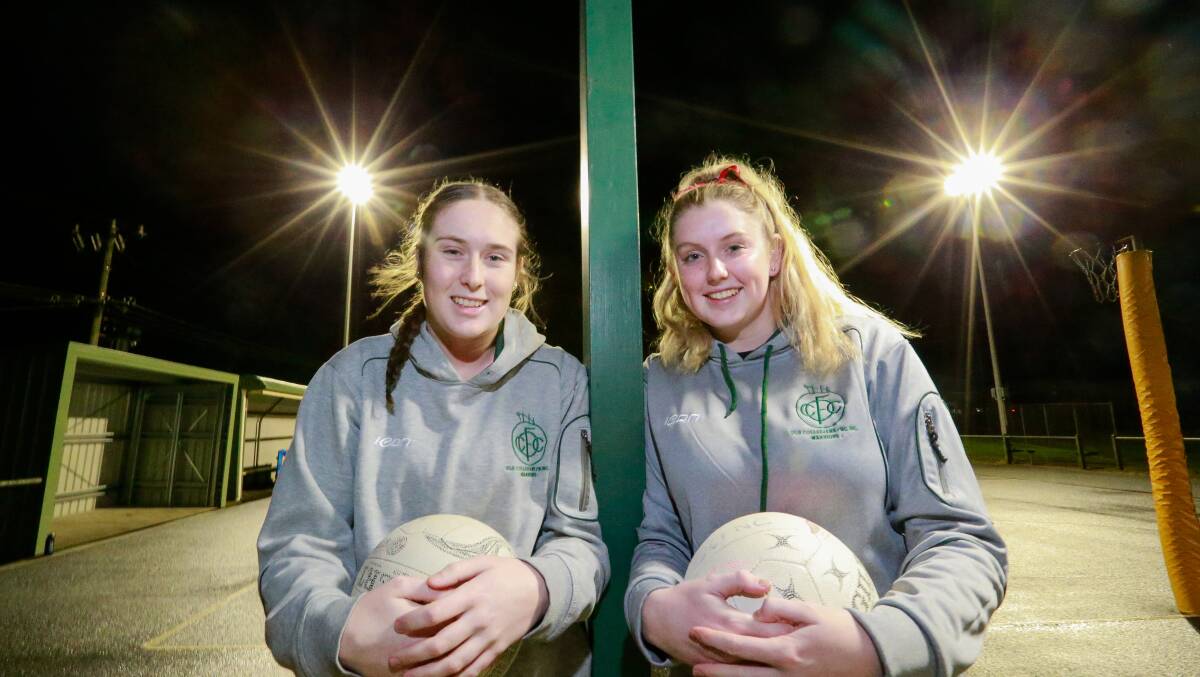 Shining lights: Old Collegians goal shooting duo Maggie Kline and Chelsea Quinn. Picture: Anthony Brady.