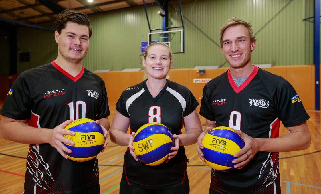 CLUB PRIDE: Tom Stanfield, Cheree McKean and James Holland represented South West Pirates at the country championships in Bendigo. Picture: Anthony Brady