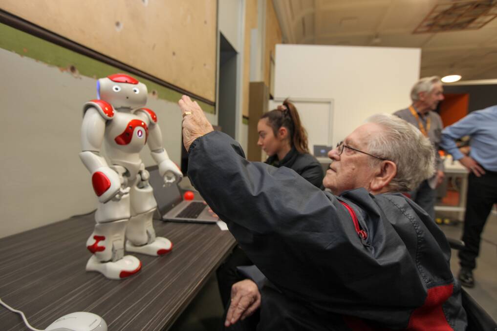 INTERACTIVE: Lyndoch resident Ted Ballis learns about Narla during a visit to South West TAFE. Picture: Rob Gunstone